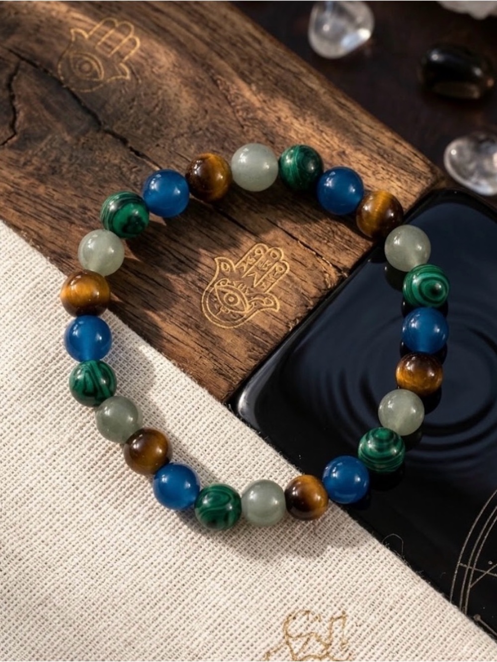 Multi-Stone Beaded Bracelet - Blue, Green & Brown